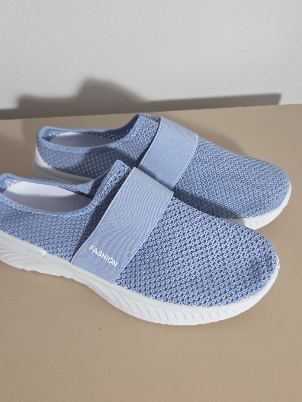 Light Blue Slip-On Knit Sneakers - 'FASHION' Elastic Band Comfort Shoes Size 42